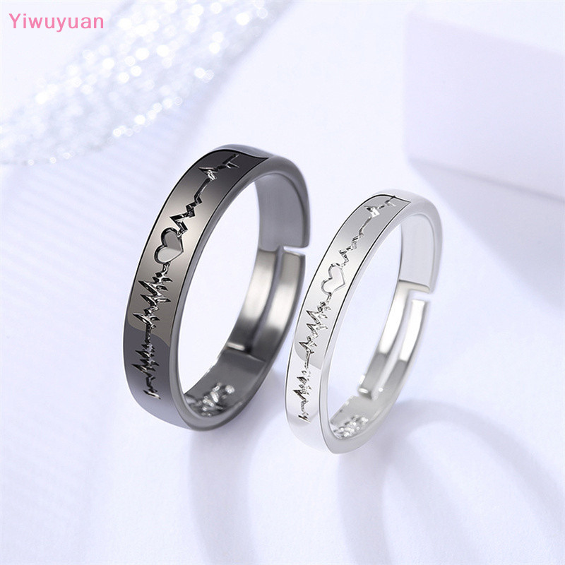 &lt; Yiwuyuan &gt; Nhẫn cặp đôi điện tâm đồ màu đen trắng Nhẫn cặp đôi Nhẫn cặp đôi sinh viên Nhẫn trang sức Quà tặng mới