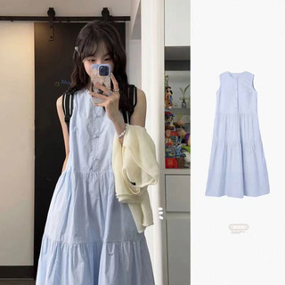 Váy bánh xanh phong cách nữ tính kiểu Pháp không tay Váy phong cách đơn giản và nhẹ nhàng