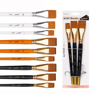 Ossayi Bộ 3 Bàn Chải Sơn Phẳng, Tay Cầm Gỗ Bàn Chải Dầu Tóc Nylon Cho Acrylic Màu Nước Tranh Sơn Dầu Đồ Dùng Nghệ Thuật, Mặt Móng Tay Nghệ Thuật, Chi Tiết Thu Nhỏ & Vẽ Tranh Đá