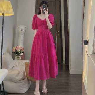 Váy thô boi cổ v dáng xoè chất thô mềm mát