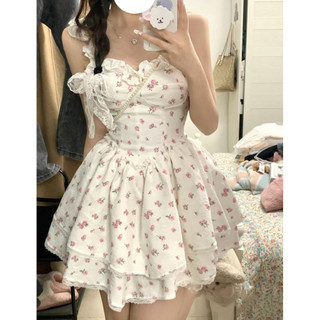 Đầm dự tiệc Váy body Đầm babydoll Váy cottagecore Trắng Hoa Sling Đầm Nữ Mùa Hè Nóng Cô Gái Gợi Cảm Nguyên Chất Desire Phong Cách Nẹp Eo Ôm Hơn Nhìn Puff Váy Ngọt Cay Phong Cách Váy