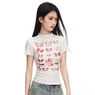 Mùa Hè Phong Cách Mới Nửa Cổ Cao Ngắn Cotton Áo Thun Nữ Slim-Fit Mỏng Hơn Nhìn Phù Hợp Với Nữ