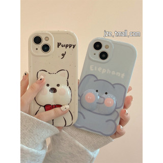 Thích hợp cho IPhone 11 12 Pro Max X XR XS Max SE 7 Plus 8 Plus IPhone IPhone 13 14 15 Pro Max Nhãn chống va đập Silicon Mềm mại và dễ thương Vỏ điện thoại hình chú chó voi chống nước