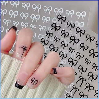 ⚡⚡COD 5D Nhãn dán trang trí móng tay hình nơ ba chiều đơn giản màu đen và trắng bạc Tối giản Nhãn dán trang trí móng tay dễ thương Nơ Trang trí móng tay Phụ kiện làm móng