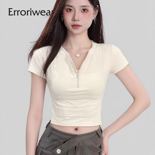 Erroriwear Áo thun nữ thời trang cổ chữ V màu trơn nhân quả Slim Fit