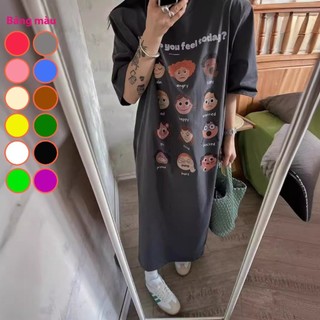 Váy thun nữ ngắn tay dáng rộng giản dị lười kèm in nhiều sticker gương mặt cảm súc TTDSA0179