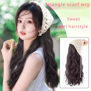 Người phụ nữ cho tóc giả rambut palsu perempuan Khăn trùm đầu tam giác tích hợp băng đô tóc giả Tóc xoăn nữ, tóc thẳng dài, tóc giả nửa đầu