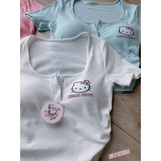 Honey-Honey  Áo thun ngắn tay Hello Kitty In hình mùa hè Thời trang Ôm thân tốt