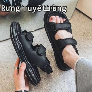 SHANMUSENLIN  Dép xỏ ngón đơn giản, giày đi biển mặc ngoài mùa hè, dép và dép Velcro đế dày hòa tan thương hiệu hợp thời trang thích hợp