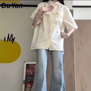 DU YAN Áo sơ mi ngắn tay Bowknot dành cho nữ áo sơ mi phong cách học sinh mới