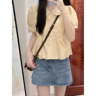 Áo sơ mi ngắn tay cổ búp bê kiểu Pháp thiết kế ngọt ngào dành cho nữ Mùa hè mới tay phồng