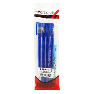 Vỉ 4 Bút Bi Mực Gel Xóa Được Nắp Đậy - 0.5mm Stacom-VGBP104_V - Mực Xanh - Kèm 1 Bút Chì PC202 - Stacom