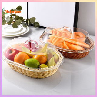 Aislerbee Giỏ đựng bánh mì mây giả có nắp Acrylic để bảo quản thực phẩm Phục vụ Giỏ đựng đồ ăn dệt đa chức năng cho trái cây Bánh ngọt Chìa khóa Ví