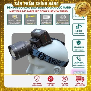 Đèn pin đội đầu siêu sáng max star s95 zoom sáng xa gần công suất 42w soi xa 1200 mét, đèn đội đầu pin trâu, đèn đeo đầu
