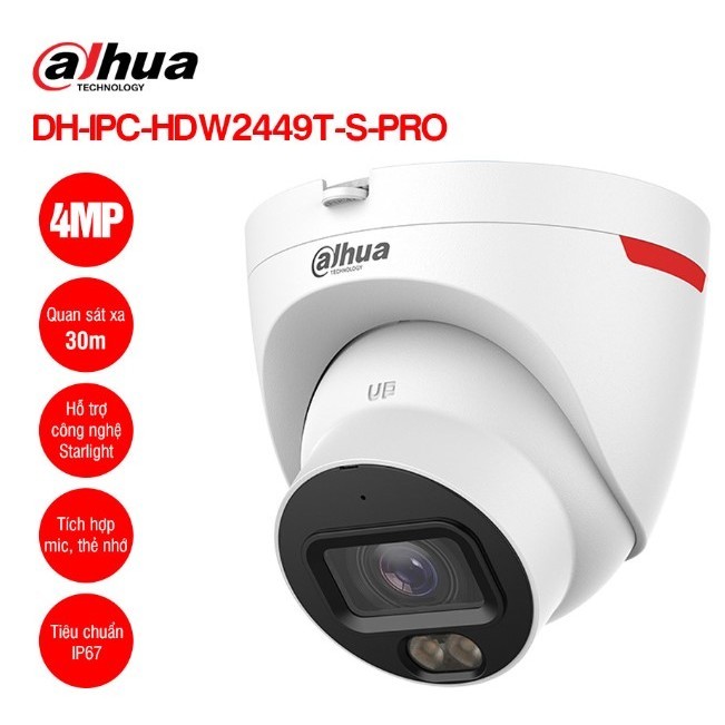 Camera IP 4MP WizColor DAHUA DH-IPC-HDW2449T-S-PRO , phân biệt người và xe, tìm kiếm thông minh, mic