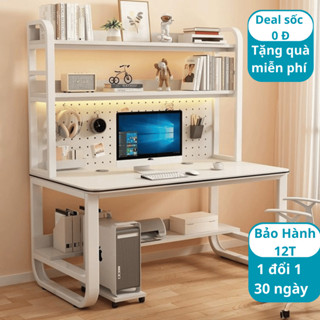 Bàn làm việc kệ sách, Bàn học 2 tầng kệ lửng, bàn chân sắt sơn tĩnh điện mặt gỗ MDF dày 15mm, màu sắc đa dạng