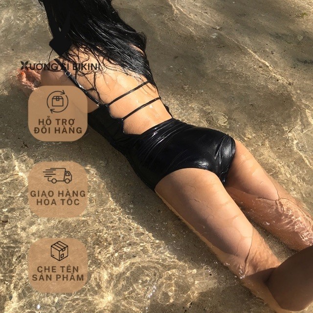 Bikini, đồ bơi 1 mảnh liền thân ĐAN 2 DÂY LƯNG cá tính màu đen loại đẹp vải dày xịn cao cấp kèm sẵn mút ngực