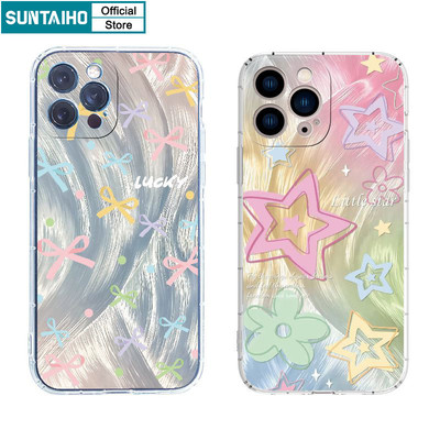 Suntaiho Vỏ Đẹp Nơ Họa Tiết Ngôi Sao Ốp lưng Iphone 11 12 13 14 15 16 Pro Max IP 7 8 Plus Iphon X Xs XR Xs Max TPU Mềm Cao Cấp Chống Sốc Ốp Lưng
