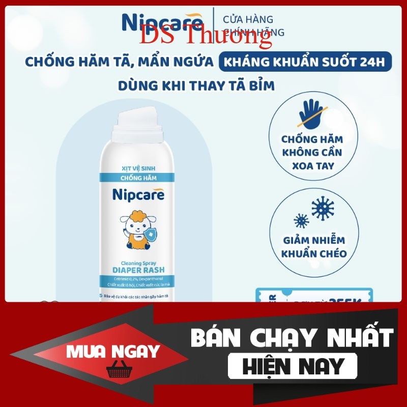 Xịt vệ sinh chống hăm Nipcare Phòng ngừa hăm bỉm – Tạo ra hàng rào bảo vệ bên ngoài da bé chai 80ml