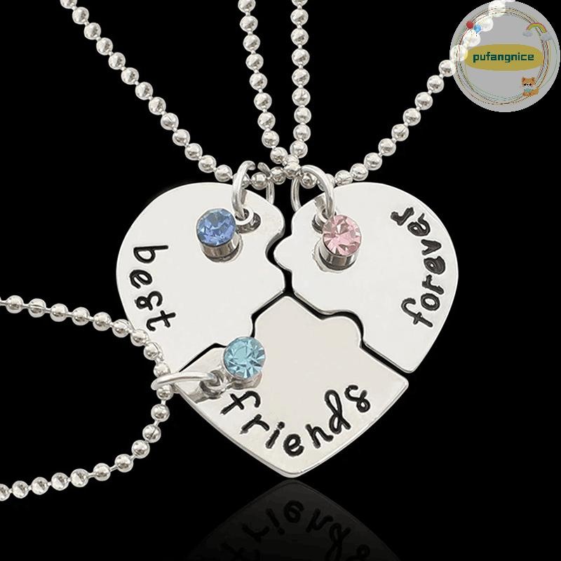 Pufangnice 3 Cái / bộ Trái Tim Chia Mặt Dây Chuyền Vòng Cổ Người Bạn Thân Nhất Bff Tình Bạn Cặp Đôi 