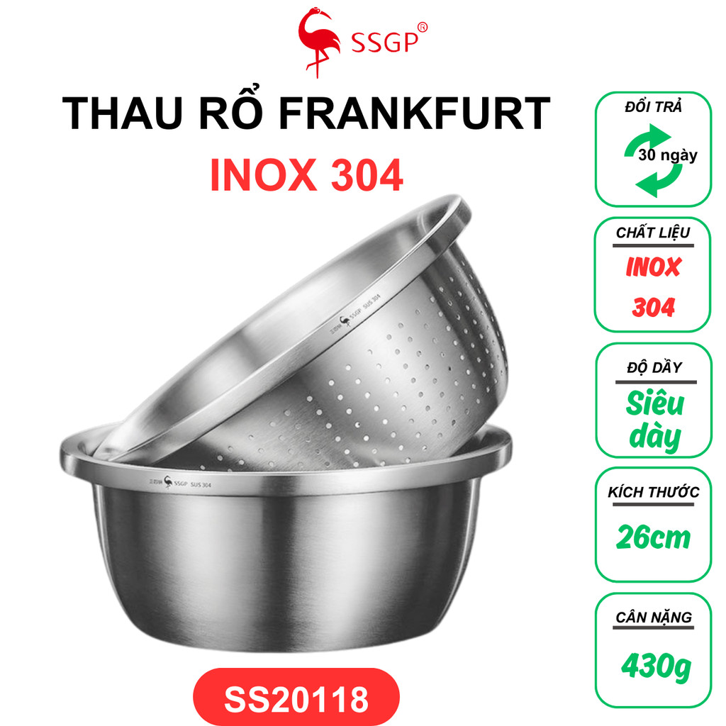 Thau inox 304 cao cấp SSGP chậu rổ inox, thau rổ inox, chậu rửa size đại, thau inox 304 chính hãng