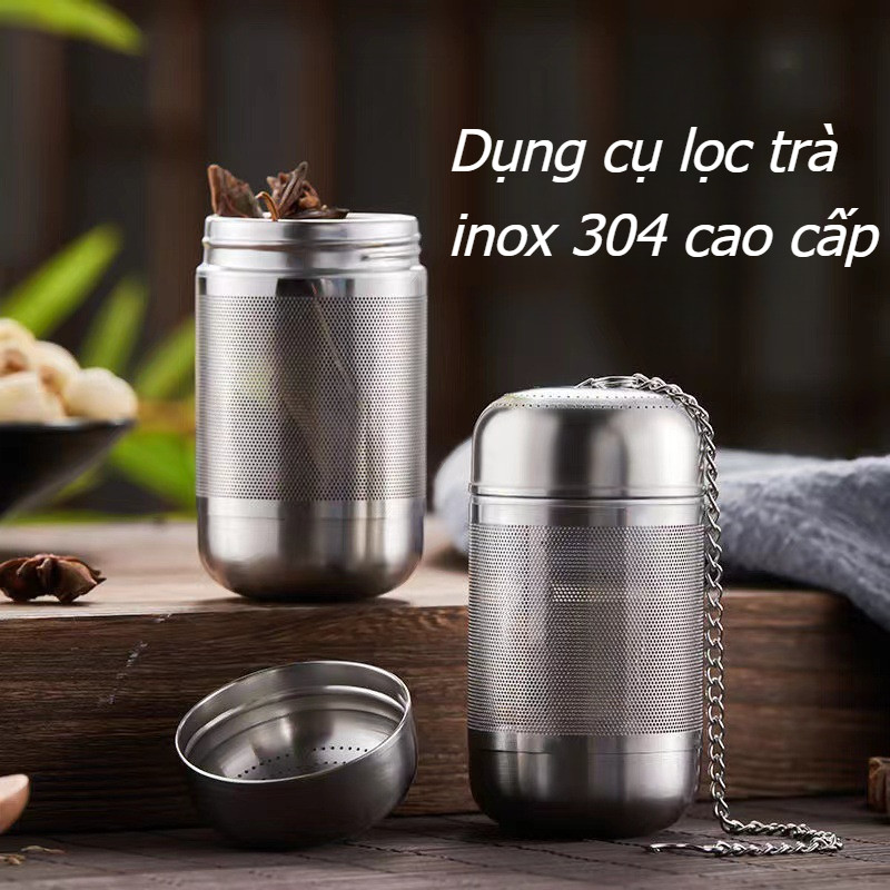 Lọc trà inox hình trụ,có dây treo,không gỉ,gia công hoàn thiện đẹp dùng lọc cặn trà túi lọc gia vị