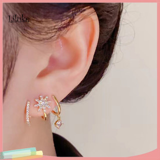 Lk 1 Đôi Móng Vuốt Tai 3 Hàng Tính Khí Thanh Lịch Quà Tặng Vàng Không Gây Dị Ứng Bling Kim Cương Giả Ngôi Sao Nữ Bông Tai Trang Sức Thời Trang