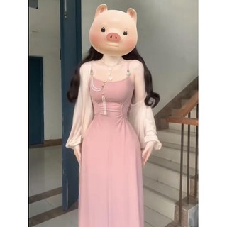 Kích Thước Lớn Béo mm Đẹp Eo Mông Ôm Hơn Nhìn Phù Hợp Với Váy Nữ Mùa Hè Phong Cách Mới Thắt Lưng Ôm Hơn Nhìn Sling Váy Dài Hai @ -