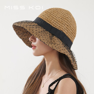 Misskoi [Sẵn Sàng] Phong Cách Pháp Chấm Bi Gạc Rỗng Mũ Xô Mũ Chống Nắng Nữ Mũ Rơm Mũ Xô Đi Nghỉ Du Lịch Mũ Xô