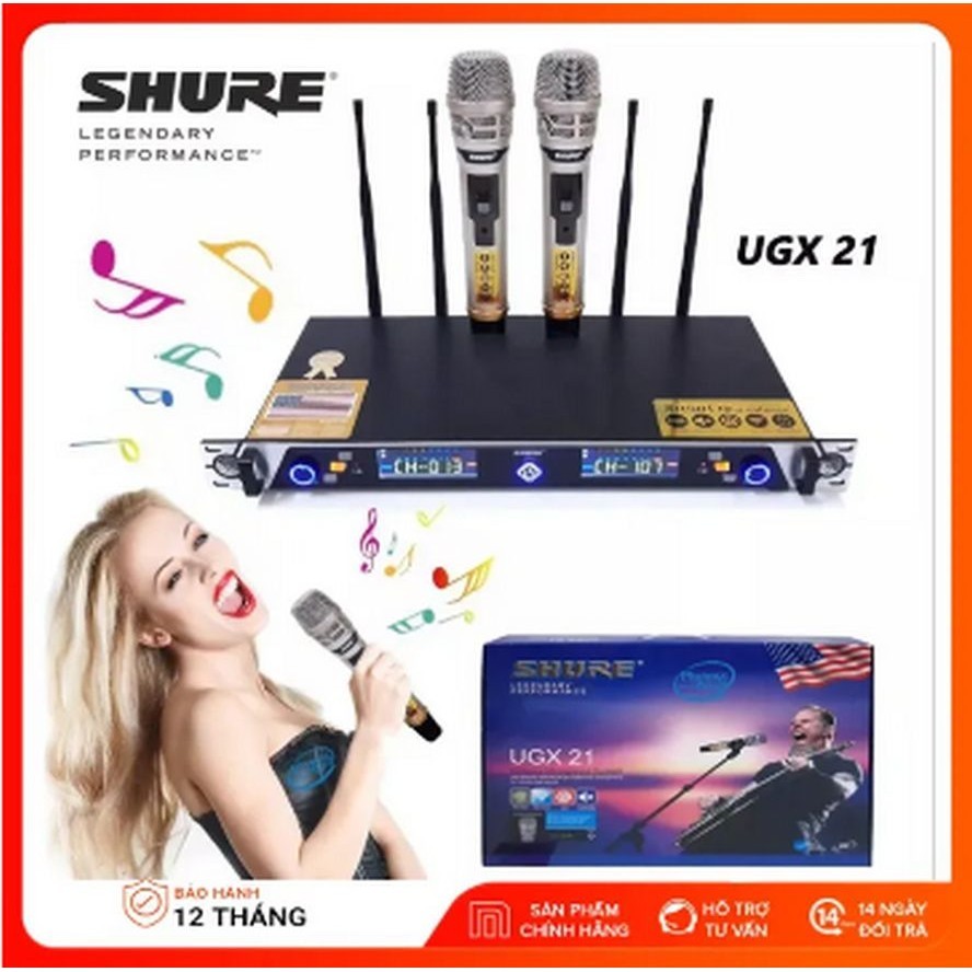 Mic Shure UGX 21 - Micro Không Dây Shure UGX 21 Chính Hãng - Đầu Thu Cao Cấp 4 Râu Thu Sóng Cực Khỏe