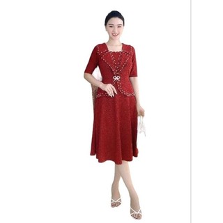 Váy, Đầm trung niên  thun nhũ dáng vest che bụng bigsize 80kg, Đầm trung niên cho mẹ thun nhũ mịn dáng vest