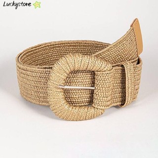 Thắt lưng khóa chốt LUCKY, Dây thắt lưng lưng lưng cỏ PP màu trơn, Thắt lưng bện rộng