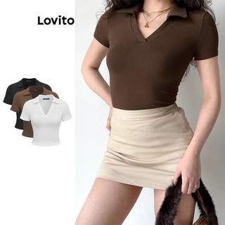 Áo thun Lovito màu trơn cơ bản phong cách thường ngày cho nữ L85AD037