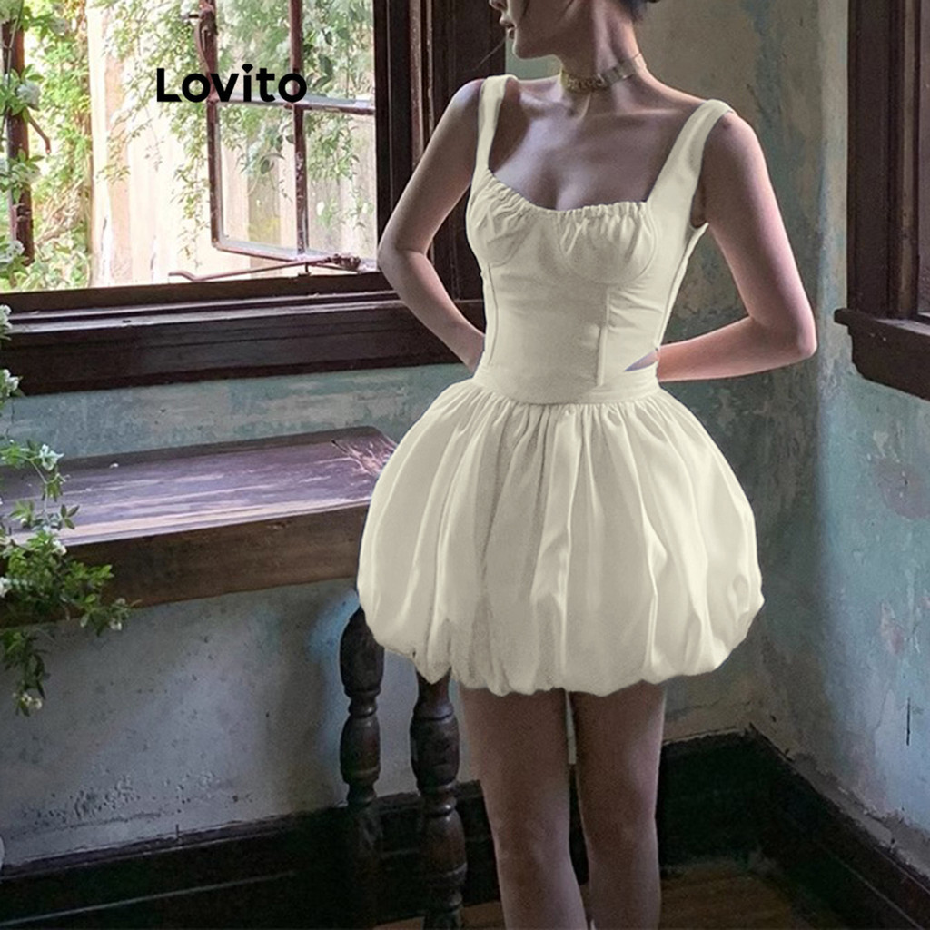 Lovito Bộ váy dây kéo trơn thông thường cho nữ LBA79053 | BigBuy360 - bigbuy360.vn