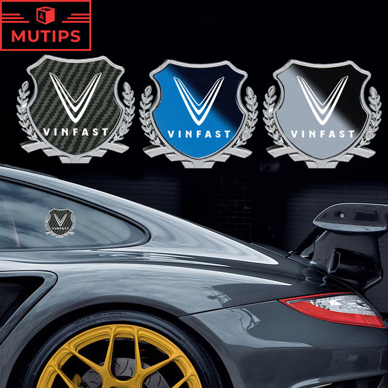 Vinfast Xe 3D Kim Loại Huy Hiệu Miếng Dán Kết Cấu Sợi Carbon Biểu Tượng Tự Động Trang Trí Thân Xe De