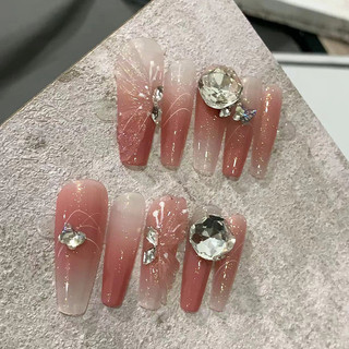 Đùi Tóc Thô  Handmade Mặc Móng Tay Pure Desire Gió Chuyển Đổi Đầu Móng Tay Hình Dạng Lạ Mắt Kim Cương Làm Móng Tay Bán Buôn