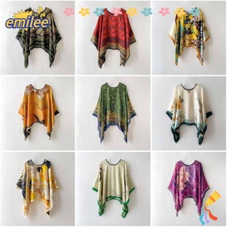 Khăn tay EMILEE, Khăn lụa in hình sang trọng, Khăn choàng đi biển mịn màng chống nắng mùa xuân cho nữ
