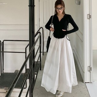 Jiashuchen Phong Cách Mỹ Phong Cách Thể Thao Bud Váy Cao Cấp Lười Dạo Phố Lau Chữ a Co Giãn Lông Tơ Váy Dài Độc Đáo