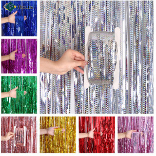 Sẵn sàng! Mưa Tinsel Lá Rèm Cửa Trang Trí Đảng Nền Bố Trí Đạo Cụ