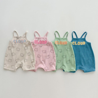 Mùa Hè Trẻ Sơ Sinh Bé Trai Bé Gái Cotton Mỏng Hoạt Hình Dễ Thương Gấu Ngắn Tay Waffle Sling Jumpsuit