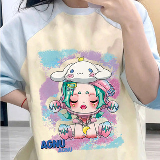 Hoạt Hình Cinnamoroll Áo Thun Nữ Tay Ngắn Rời Top Chắp Vá Thời Trang Tee