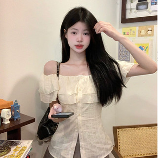 Áo Sơ Mi Nữ lệch Vai Mùa Hè Eo Giảm Béo Áo Sơ Mi Niche off-the-Shoulder Top
