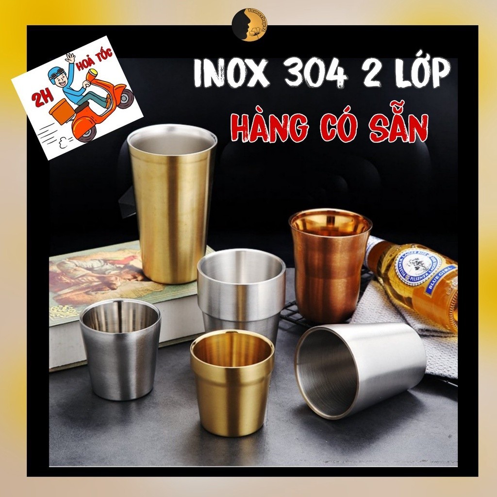 Cốc Inox Giữ Nhiệt TAMUSHOP92 Ly Giữ Nhiệt 2 Lớp Ca Uống Nước Coffee Cà Phê Mạ Vàng Bạc CI002