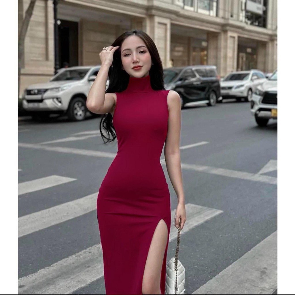 Đầm body cổ lọ sát nách xẻ đùi phom dài, tạo dáng điệu đà | BigBuy360 - bigbuy360.vn