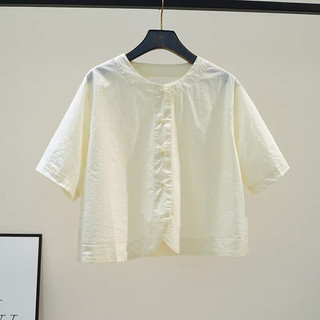 100% cotton cổ tròn ngắn tay áo sơ mi nữ mùa hè 2024 rời áo sơ mi ngắn đơn giản phù hợp với áo sơ mi nhỏ