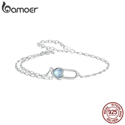 Bamoer 925 Sterling Sliver Vòng Tay Trang Sức Aquamarine Tự Nhiên Quà Tặng Cho Nữ