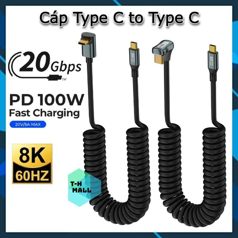 [ 20Gbps ] Dây Cáp Lò Xo Sạc Nhanh PD 100W USB Type C 3.2 20Gbps 8K 60Hz 4K 120hz OTG Thunderbolt 3 