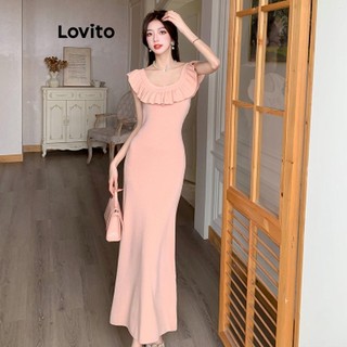Đầm Lovito màu trơn xếp nếp phong cách lãng mạn cho nữ LNE57379