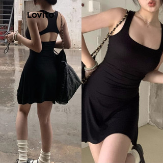 Đầm Lovito hở lưng màu trơn phong cách thường ngày cho nữ LNA59053