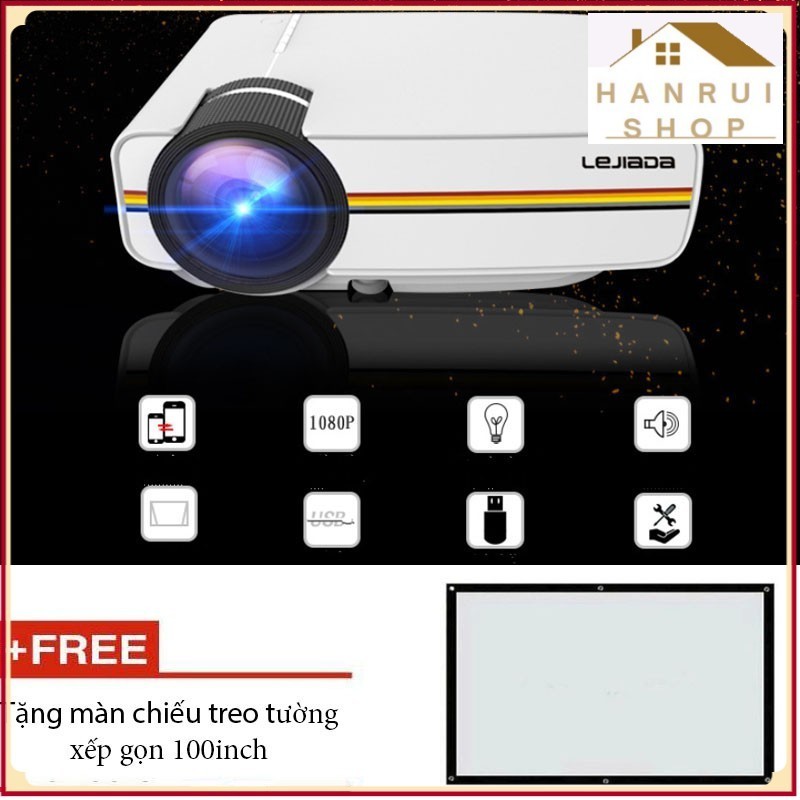 Máy chiếu mini xách tay YG400 Plus 2019 tặng màn chiếu treo tường 100inch - Hanrui Shop